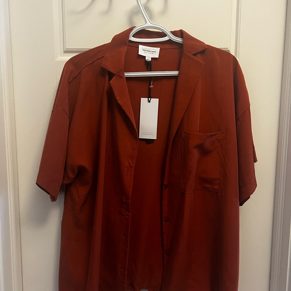 Who What Wear Men's Rust Short-Sleeve Button-Down Shirt